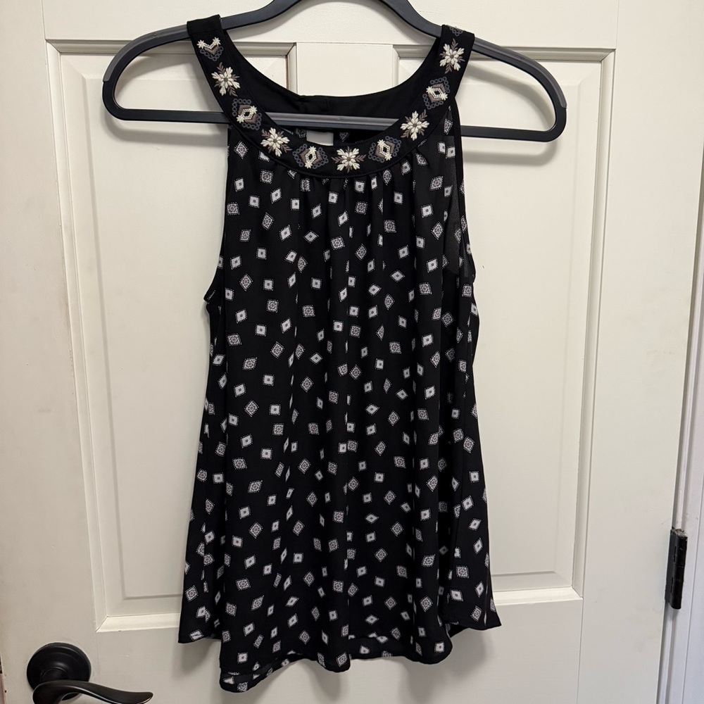 Embellished Black Sleeveless Top